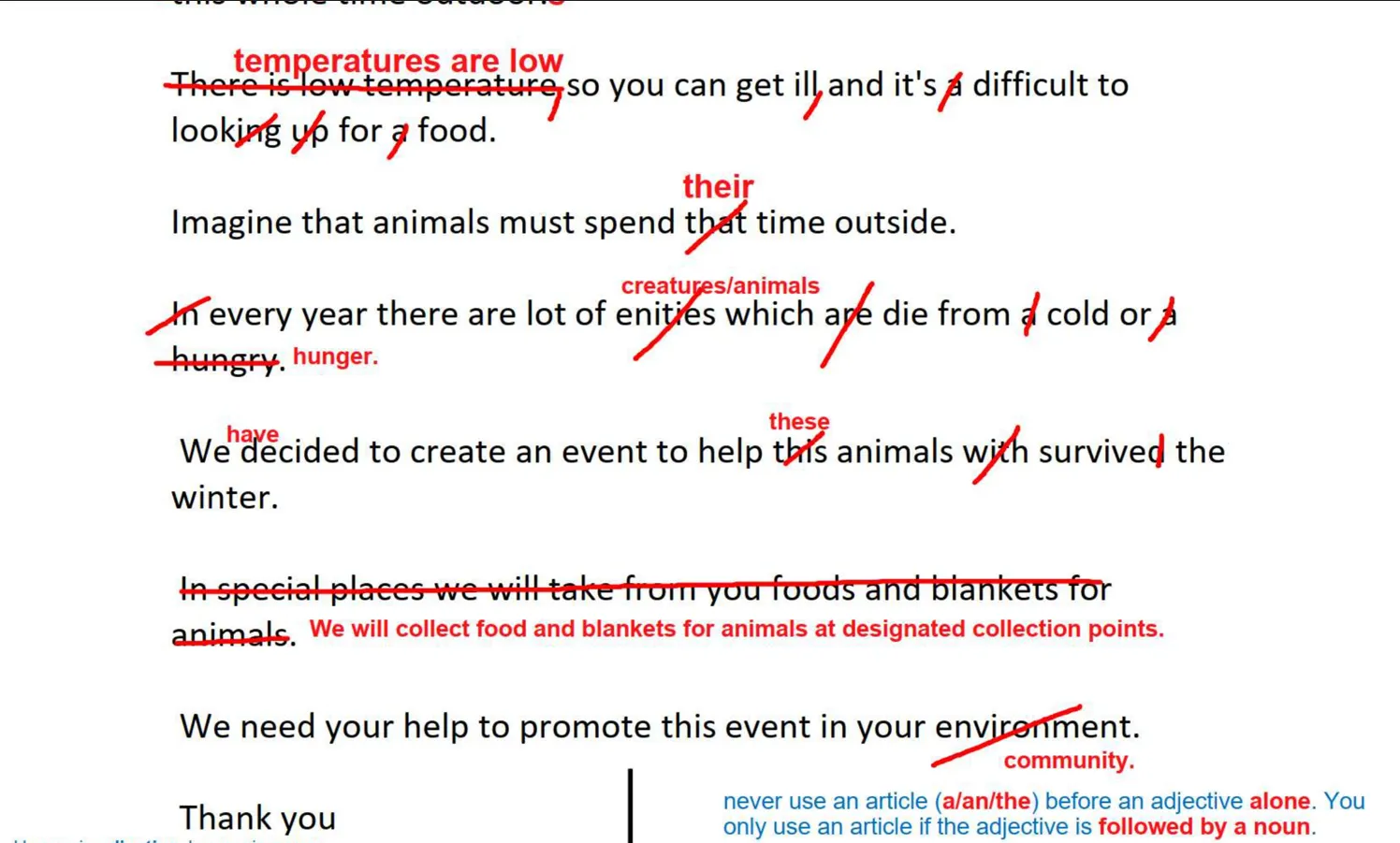 System oceniania i feedbacku - przykład poprawionej pracy